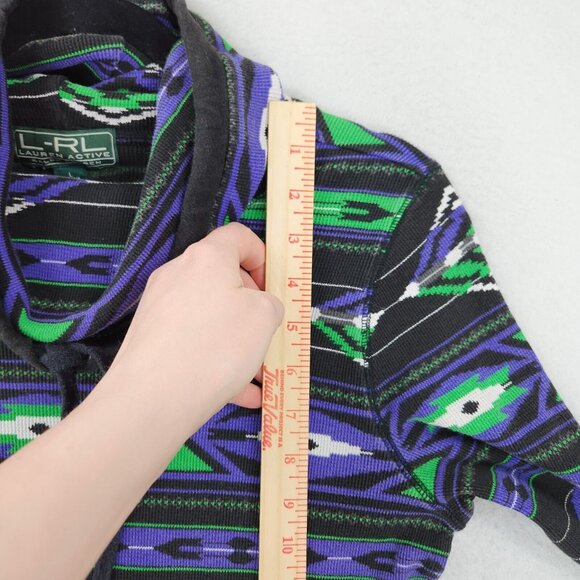 Ralph Lauren Sweater Womens Large Purple Black LRL Active Aztec Funnel Neck - Picture 6 of 11